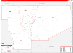 Sierra County, NM Wall Map Zip Code Red Line Style 2024