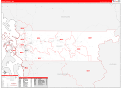 Skagit County, WA Wall Map Zip Code Red Line Style 2024