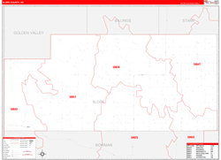 Slope County, ND Wall Map Zip Code Red Line Style 2023