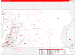 Snohomish County, WA Wall Map Zip Code Red Line Style 2024