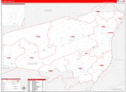 Snyder County, PA Wall Map Zip Code Red Line Style 2024