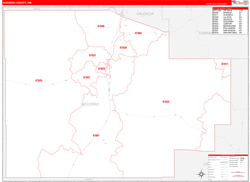 Socorro County, NM Wall Map Zip Code Red Line Style 2024