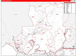 Solano County, CA Wall Map Zip Code Red Line Style 2026