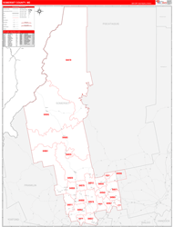 Somerset County, ME Wall Map Zip Code Red Line Style 2024
