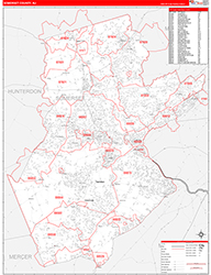 Somerset County, NJ Wall Map Zip Code Red Line Style 2026