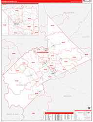 Stanislaus County, CA Wall Map Zip Code Red Line Style 2026