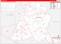 Stanly County, NC Wall Map Zip Code Red Line Style 2026
