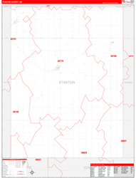 Stanton County, NE Wall Map Zip Code Red Line Style 2024