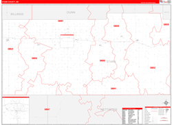 Stark County, ND Wall Map Zip Code Red Line Style 2023