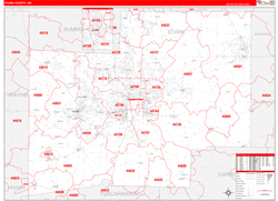 Stark County, OH Wall Map Zip Code Red Line Style 2024