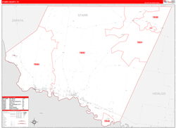Starr County, TX Wall Map Zip Code Red Line Style 2024