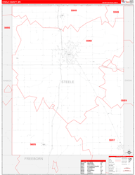 Steele County, MN Wall Map Zip Code Red Line Style 2024