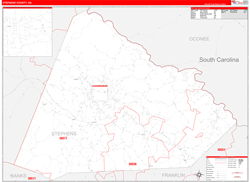 Stephens County, GA Wall Map Zip Code Red Line Style 2024