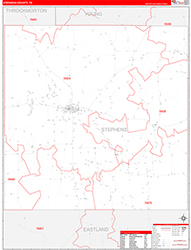 Stephens County, TX Wall Map Zip Code Red Line Style 2026