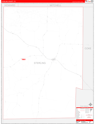 Sterling County, TX Wall Map Zip Code Red Line Style 2024