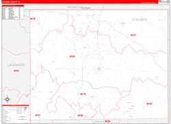 Steuben County, IN Wall Map Zip Code Red Line Style 2024