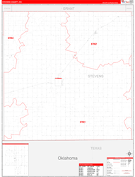 Stevens County, KS Wall Map Zip Code Red Line Style 2024