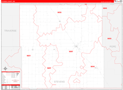 Stevens County, MN Wall Map Zip Code Red Line Style 2024