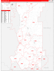 Stevens County, WA Wall Map Zip Code Red Line Style 2024