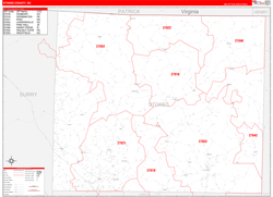 Stokes County, NC Wall Map Zip Code Red Line Style 2024
