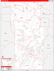 Stone County, MO Wall Map Zip Code Red Line Style 2026