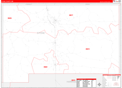 Stone County, MS Wall Map Zip Code Red Line Style 2024