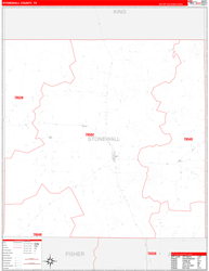 Stonewall County, TX Wall Map Zip Code Red Line Style 2024