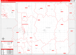 Story County, IA Wall Map Zip Code Red Line Style 2024