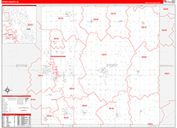 Story County, IA Wall Map Zip Code Red Line Style 2026