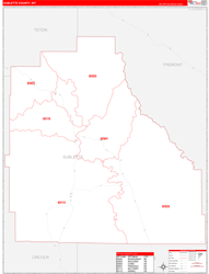 Sublette County, WY Wall Map Zip Code Red Line Style 2024