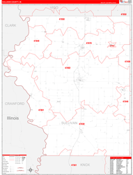 Sullivan County, IN Wall Map Zip Code Red Line Style 2024