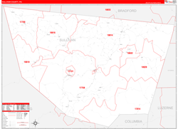 Sullivan County, PA Wall Map Zip Code Red Line Style 2024