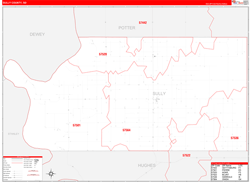 Sully County, SD Wall Map Zip Code Red Line Style 2024