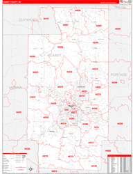 Summit County, OH Wall Map Zip Code Red Line Style 2024