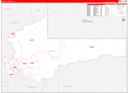 Summit County, UT Wall Map Zip Code Red Line Style 2023