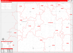Sumner County, KS Wall Map Zip Code Red Line Style 2024