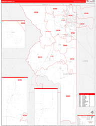 Sumter County, FL Wall Map Zip Code Red Line Style 2024