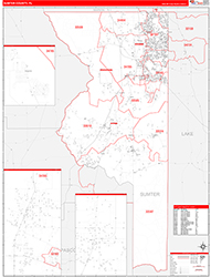 Sumter County, FL Wall Map Zip Code Red Line Style 2026