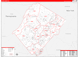 Sussex County, NJ Wall Map Zip Code Red Line Style 2026