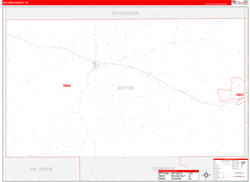 Sutton County, TX Wall Map Zip Code Red Line Style 2024