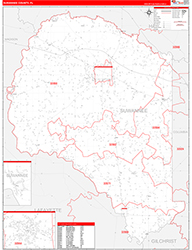 Suwannee County, FL Wall Map Zip Code Red Line Style 2026