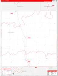Swisher County, TX Wall Map Zip Code Red Line Style 2024