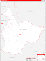 Taliaferro County, GA Wall Map Zip Code Red Line Style 2024