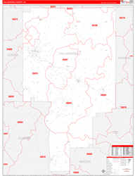 Tallapoosa County, AL Wall Map Zip Code Red Line Style 2024