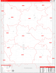 Tama County, IA Wall Map Zip Code Red Line Style 2024