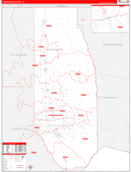 TangipahoaParish (County), LA Wall Map Zip Code Red Line Style 2023