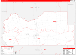 Tate County, MS Wall Map Zip Code Red Line Style 2024
