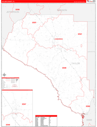 Taylor County, FL Wall Map Zip Code Red Line Style 2023