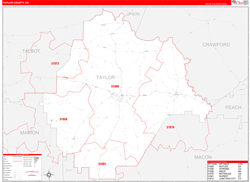 Taylor County, GA Wall Map Zip Code Red Line Style 2024