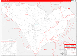 Taylor County, KY Wall Map Zip Code Red Line Style 2026